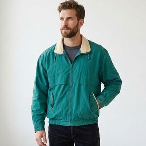 Vintage Rivage Men's Green Full Zip Casual Everyday Spring Bomber Jacket Size L